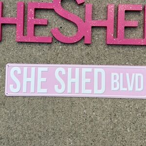 Pink "SHE SHED BLVD" Decorative Sign metal NWT!
